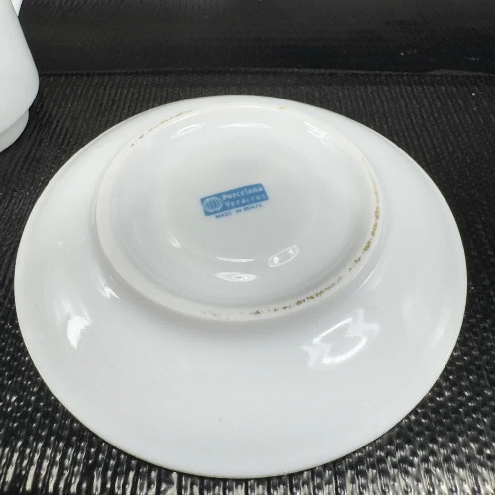 Brazilian Porcelana Veracruz White Thick Heavy Restaurant Ware Teacup Saucer Set